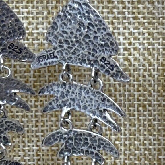 Signed Israel 925 Sterling Silver Articulated Fish Dangle Pierced Earrings - Picture 7 of 10